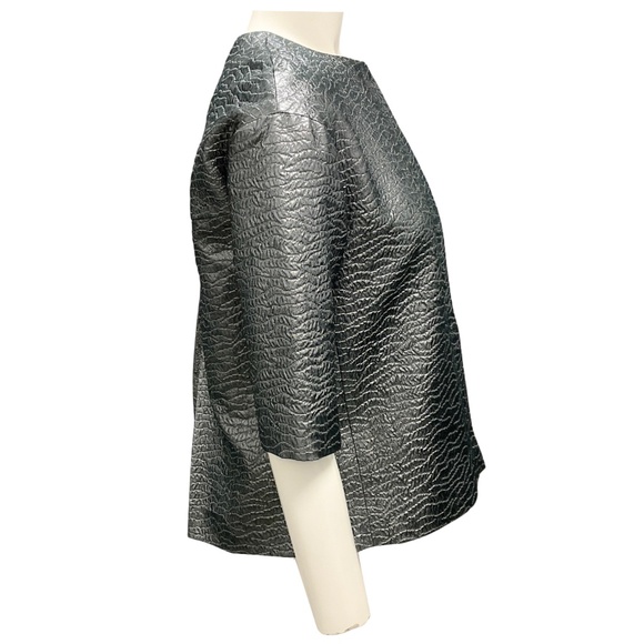 AKRIS PUNTO SILVER METALLIC TEXTURED JACQUARD JACKET - Picture 2 of 6